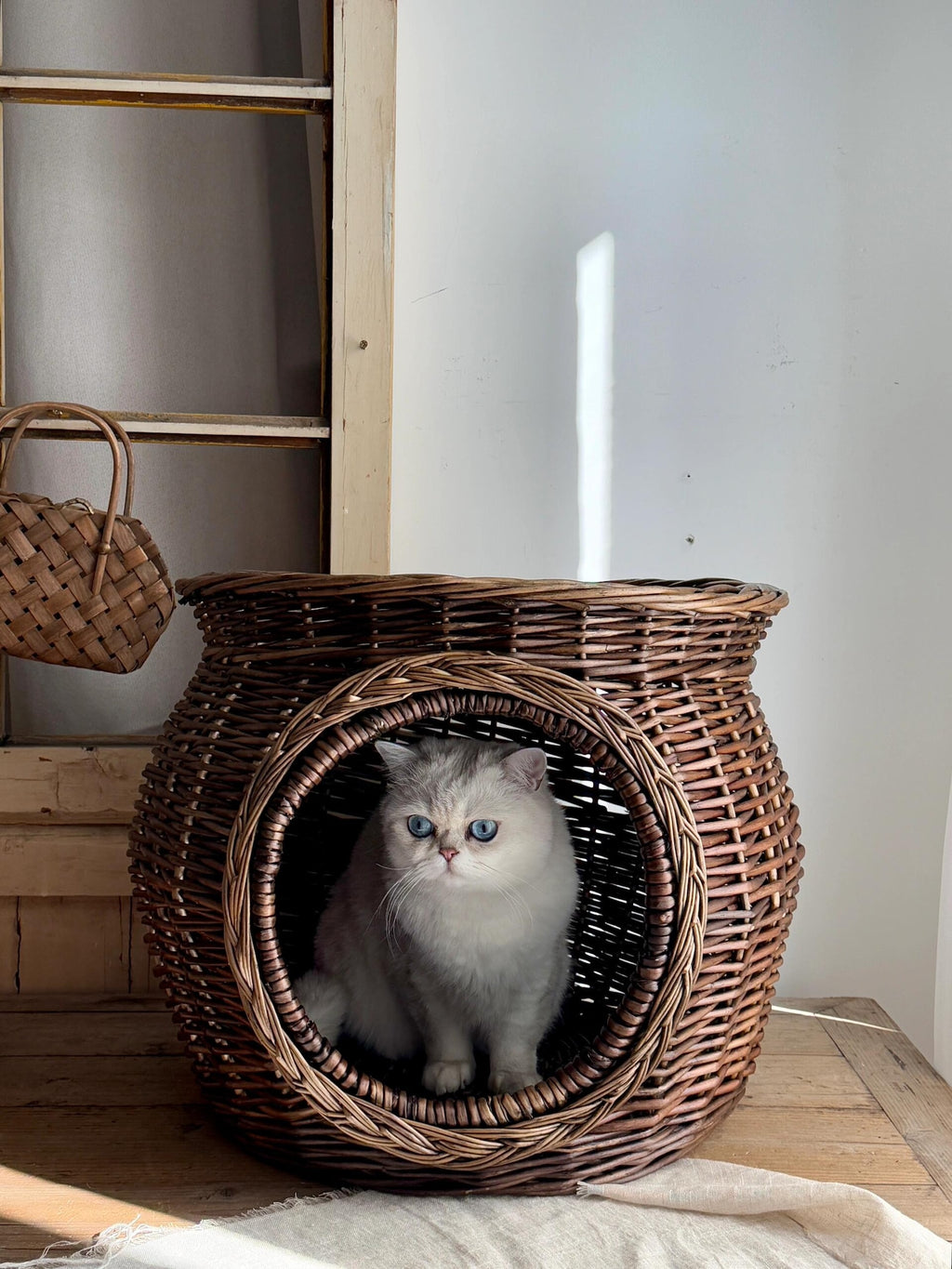 AureoPets™ 2-Tier Vintage Wicker Cat House – Luxury Handwoven Willow & Rattan Bunk Bed Condo