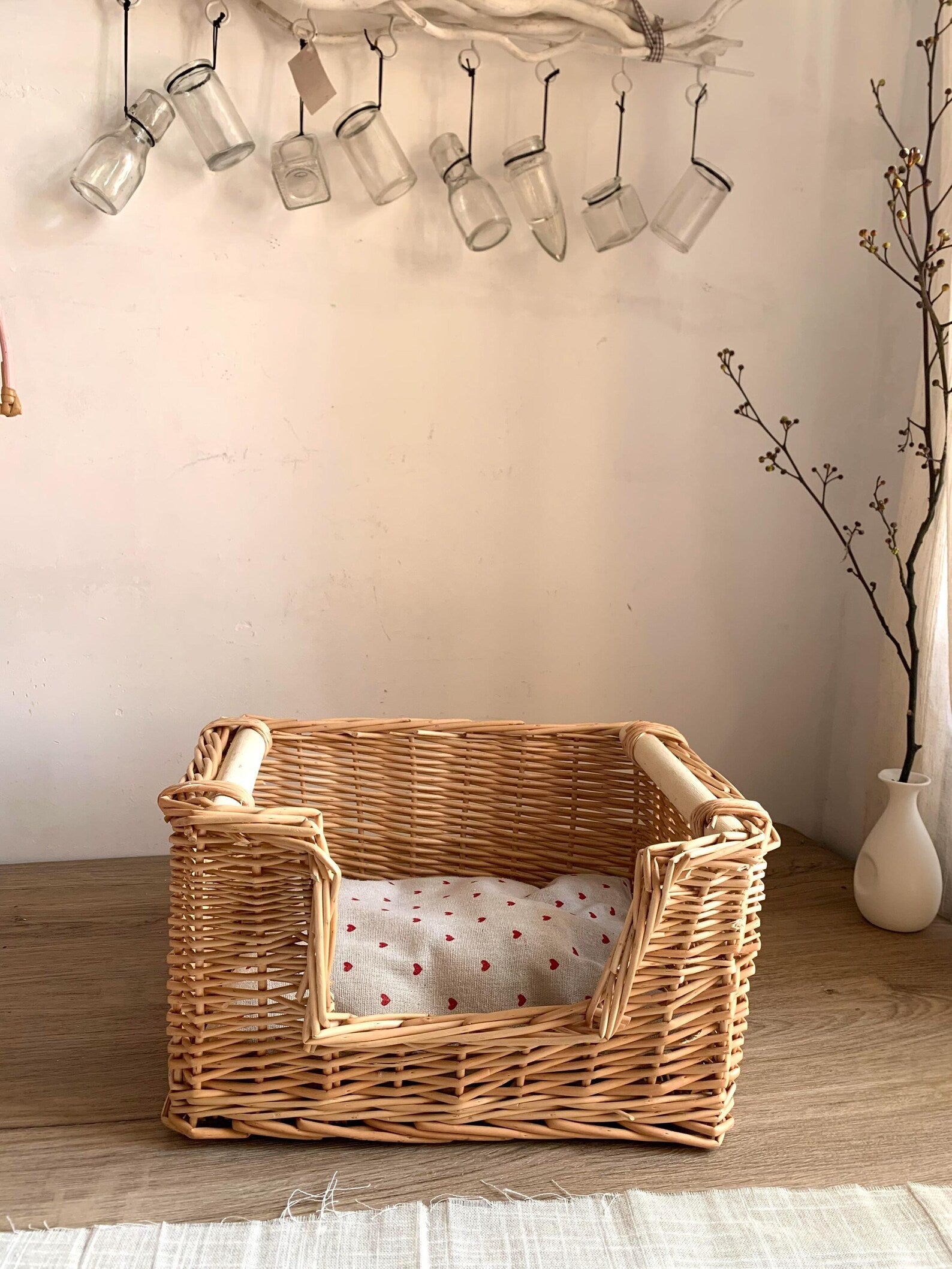 AureoPets™ Vintage Handwoven Wicker Cat Cradle – Luxury Boho Willow Pet Bed with Premium Cushion