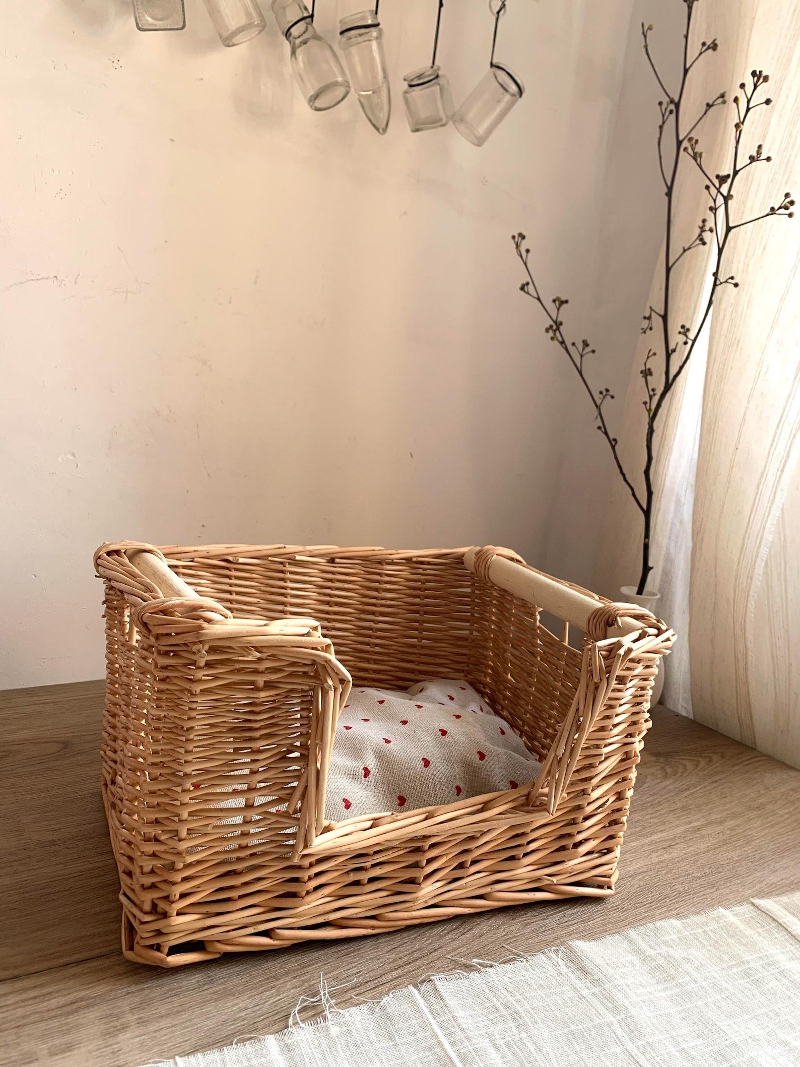 AureoPets™ Vintage Handwoven Wicker Cat Cradle – Luxury Boho Willow Pet Bed with Premium Cushion