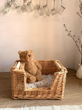 AureoPets™ Vintage Handwoven Wicker Cat Cradle – Luxury Boho Willow Pet Bed with Premium Cushion