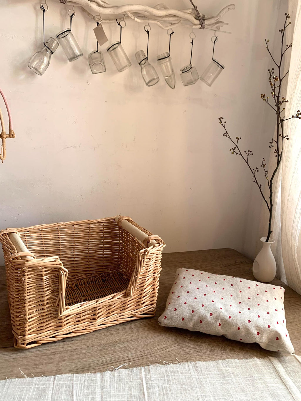 AureoPets™ Vintage Handwoven Wicker Cat Cradle – Luxury Boho Willow Pet Bed with Premium Cushion
